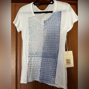 NWT. True Religion short sleeve shirt with blue design